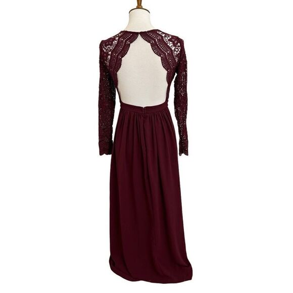 Lulus Awaken My Love Long Sleeve Lace Maxi Dress Burgundy Size Small - Picture 4 of 8